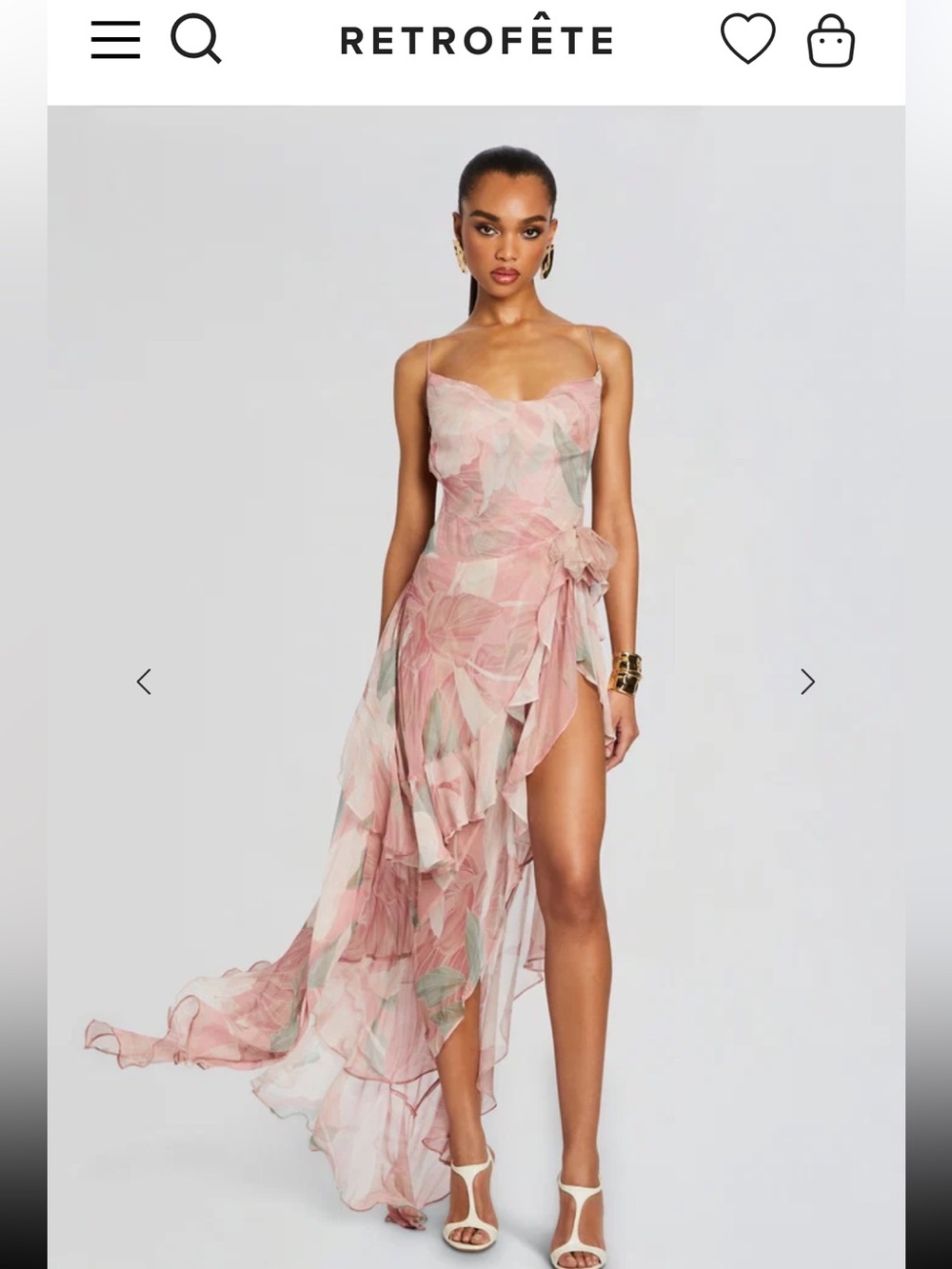 Retrofête “Samara” Silk Chiffon Pink Floral High-Low Dress